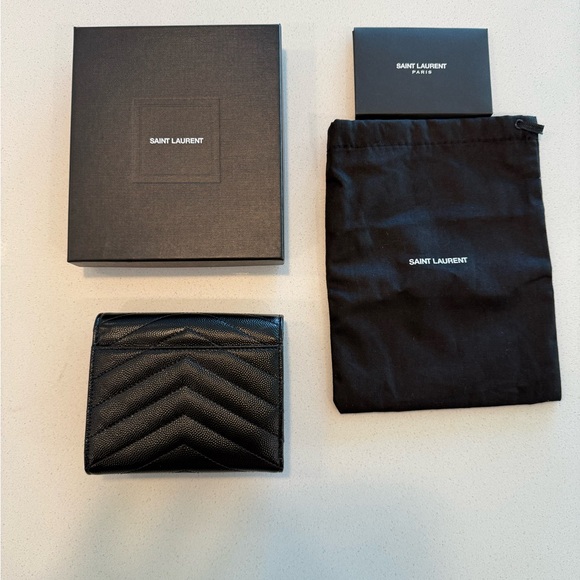 Saint Laurent * YSL Silver* Grain de Poudre Monogram Compact Tri-Fold Wallet - Picture 6 of 16